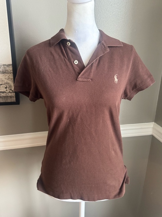 Ralph Lauren Tops - Vintage Ralph Lauren Women’s Brown Polo Shirt Small Skinny Top Fit Cotton